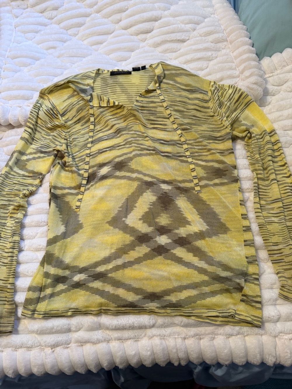 Dana Buchman Yellow and Gray Geometric Knit Topper